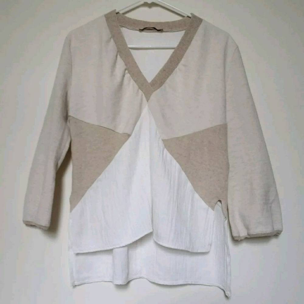 Zara Boho Top Hi Low Beige Cream Size Medium